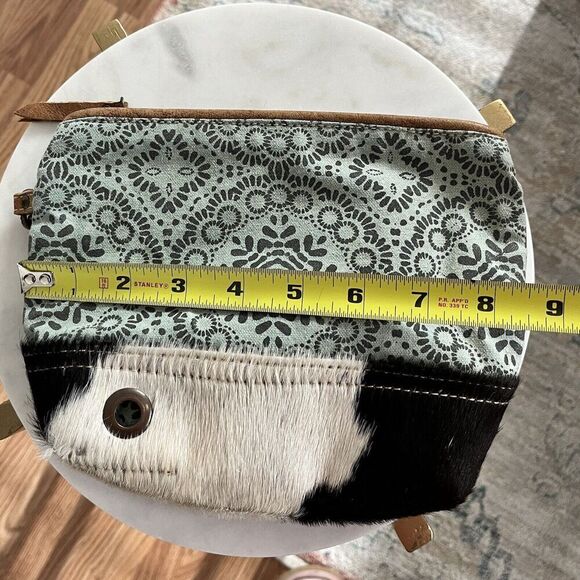 Myra Bag Floral‎ Canvas Leather Hairon Pouch Wristlet Small Bag Purse - Picture 9 of 11